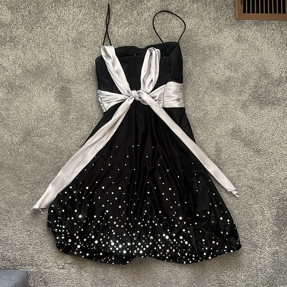 Jump Black and White Strapless Dress with Silver Accents - Picture 2 of 3